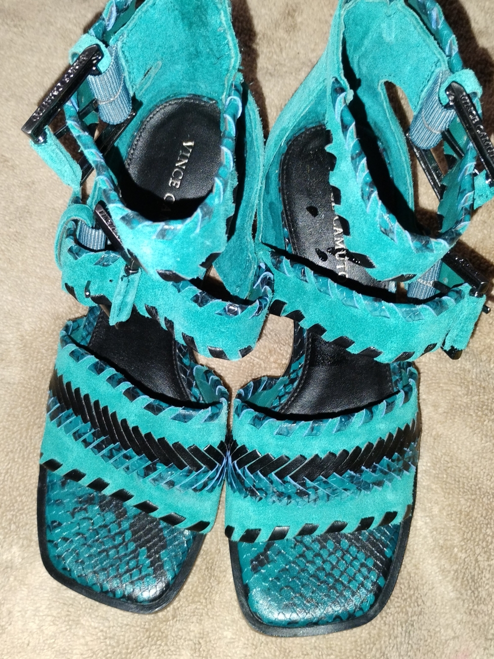 Vince Camuto Turquoise Braided Suede Ankle-Strap Heels